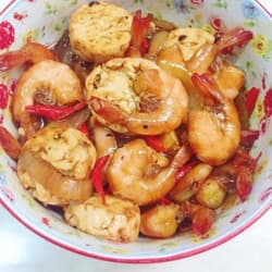 Udang dan Tofu Saus Lada Hitam